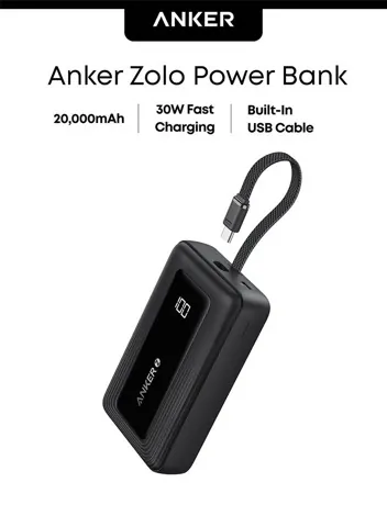 Anker Zolo Power Bank 20,000mAh 30W with Built-In USB-C Cable